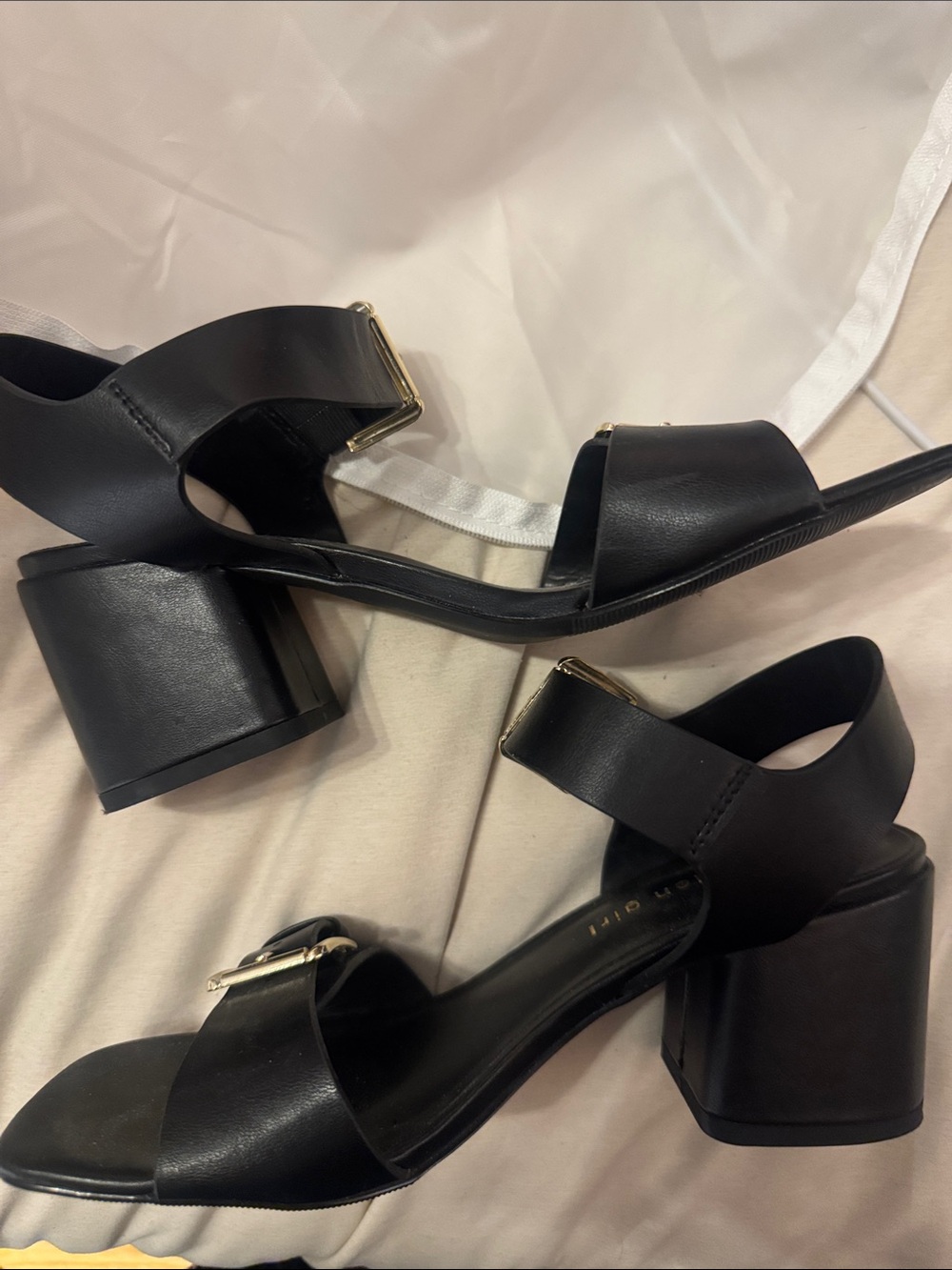 Madden Girl Black Sandals with Gold Buckles - Picture 3 of 3